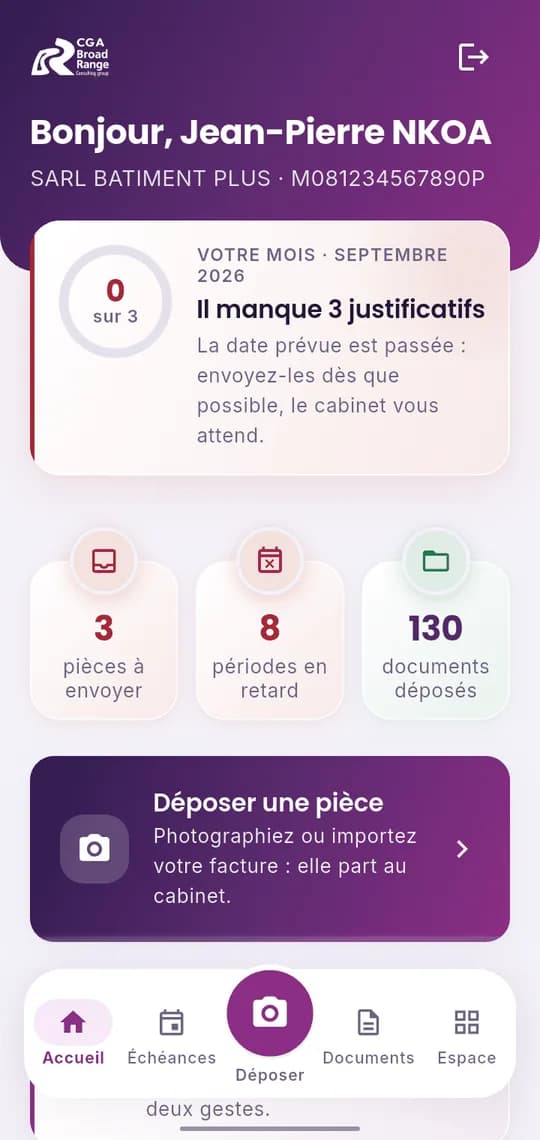 Accueil de l'application : le mois de l'adhérent et trois chiffres