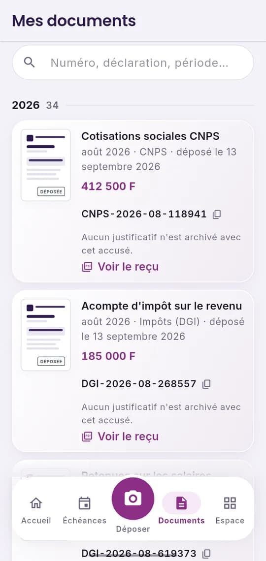 Les documents déposés par le cabinet