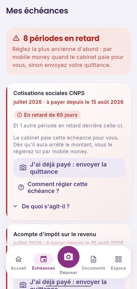Les échéances fiscales et sociales de l'adhérent